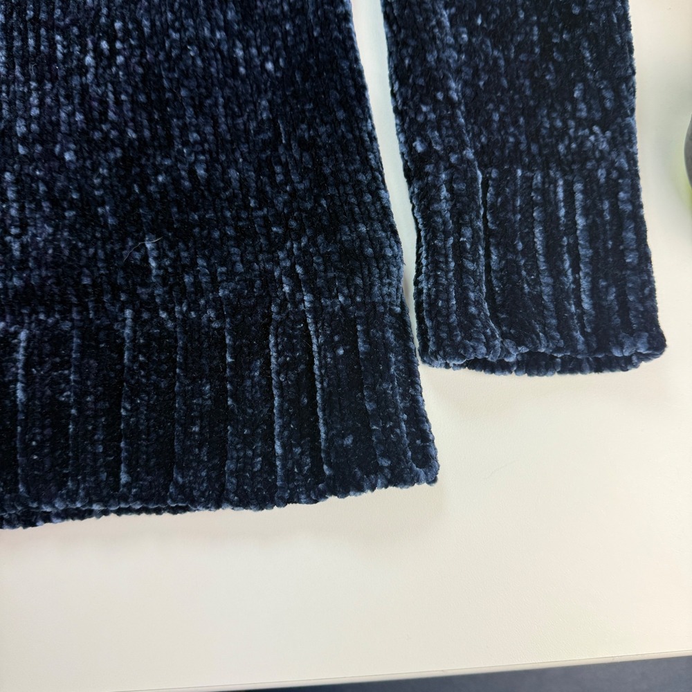 Orvis Women Large Navy Blue Chenille Crew Neck Long Sleeve Plush Cozy Sweater - Picture 4 of 10